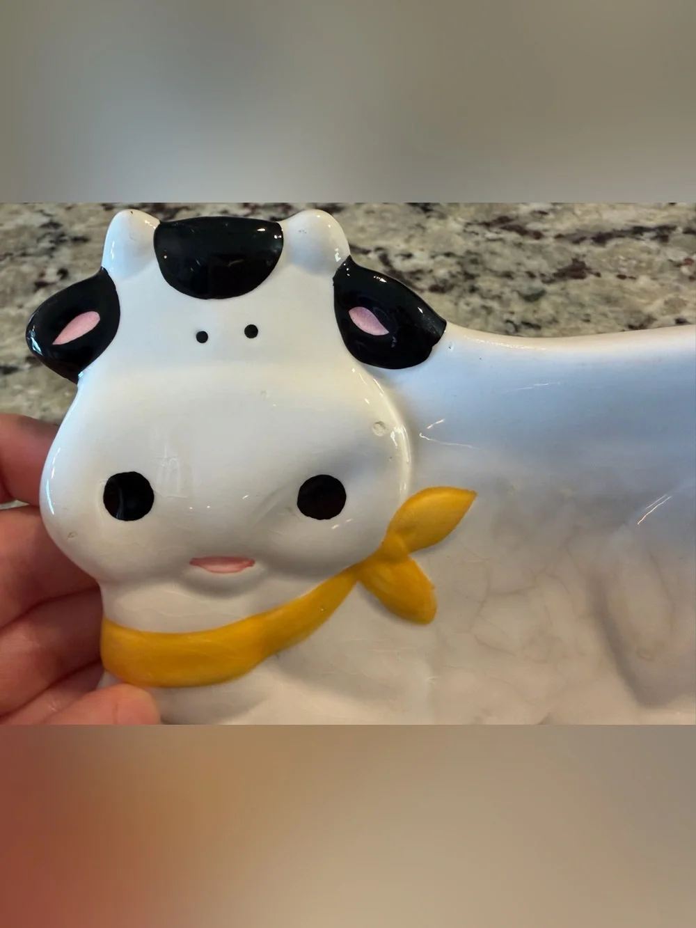Cooks Club Cow Shaped Ceramic Spoon Rest or Trinket Tray with Yellow Scarf - Picture 2 of 6